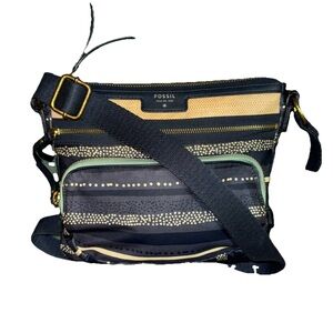 Fossil Black and Tan Patterned Crossbody Bag